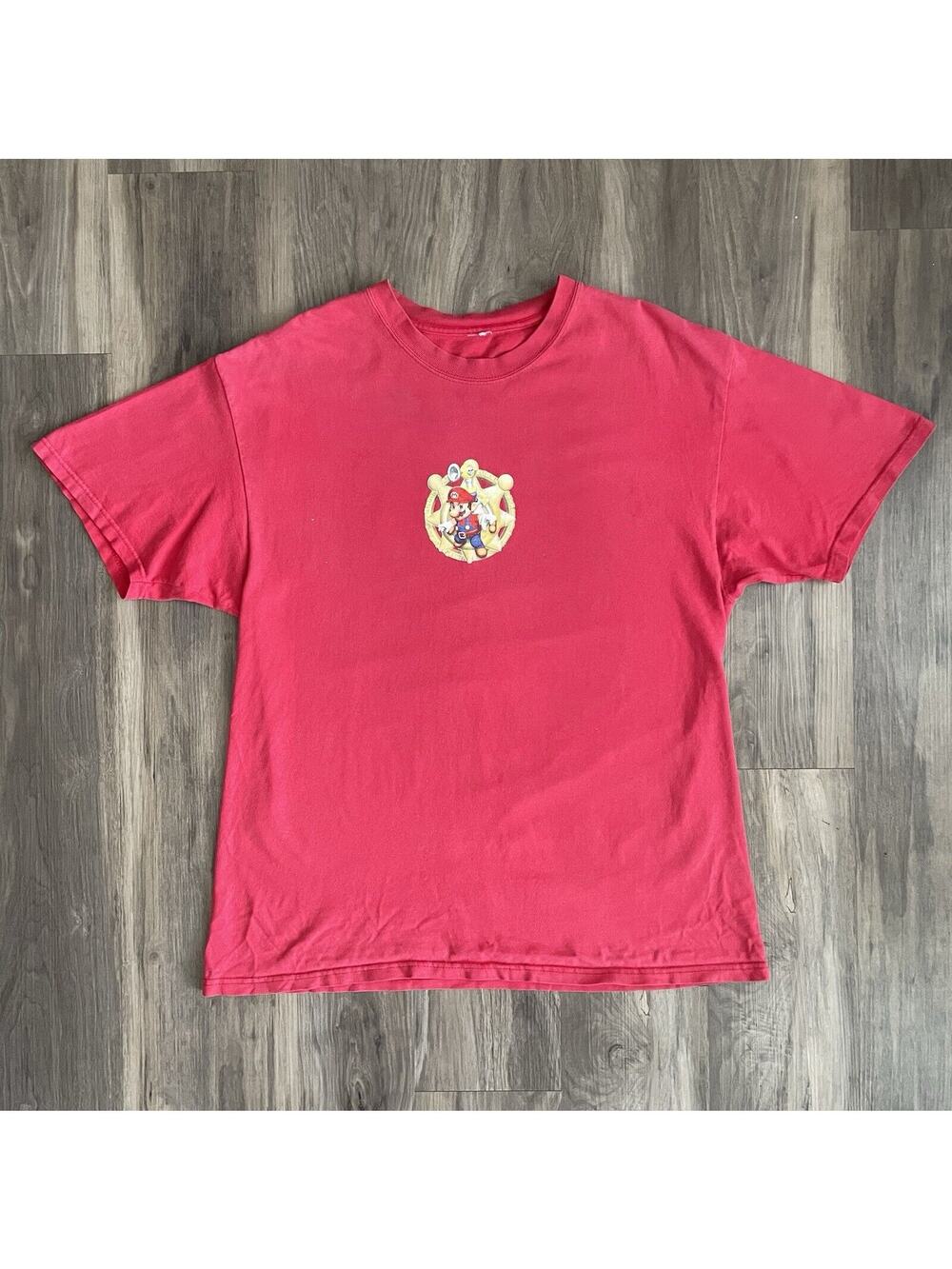 Vintage Super Mario Sunshine T-Shirt Mens Size L Nintendo Promo Red Double Sided